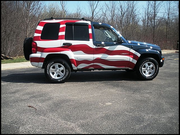 Passenger side of Liberty Flag Jeep