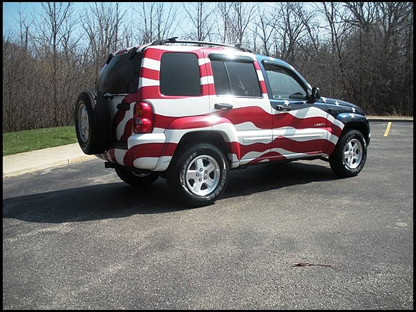 Driver side of Liberty Flag Jeep
