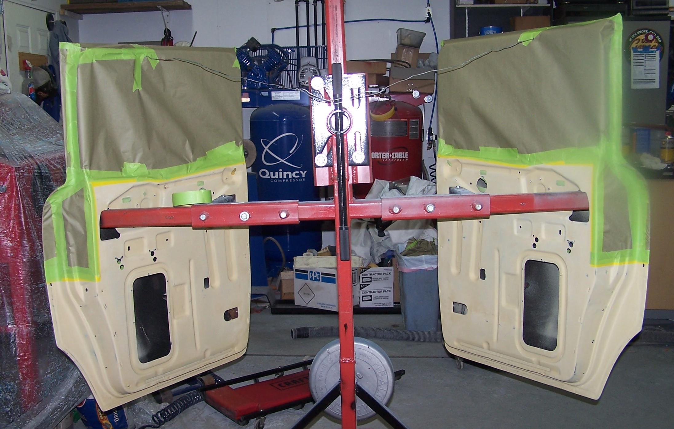 Rear doors prepped for spraying